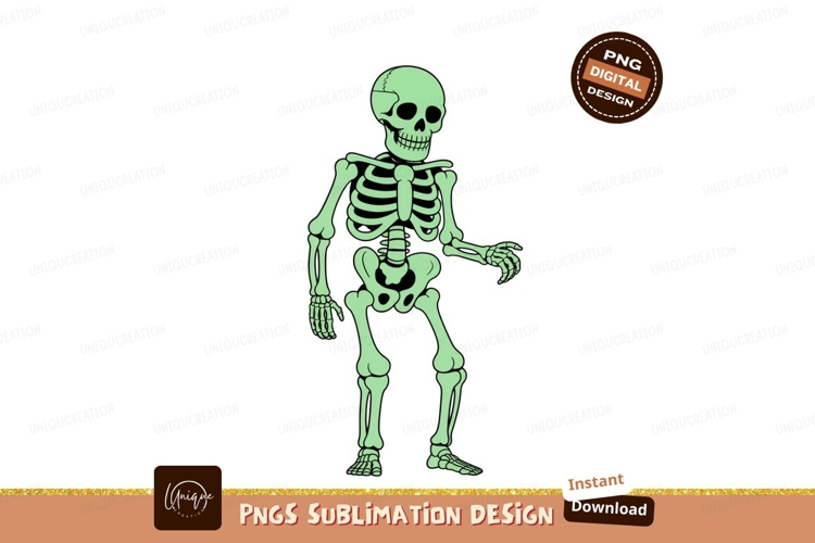 Glowing Green Skeleton Standing Black Background image