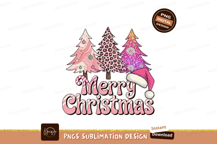 Pink leopard floral glitter Christmas trees Santa hat