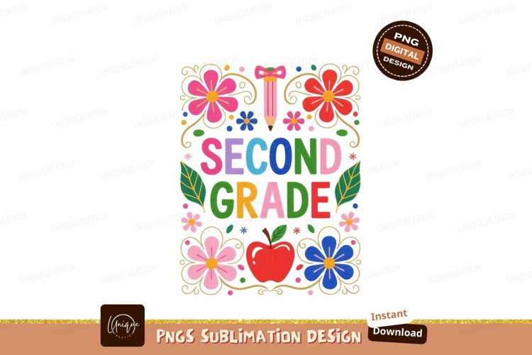 Colorful second grade floral apple pencil design school