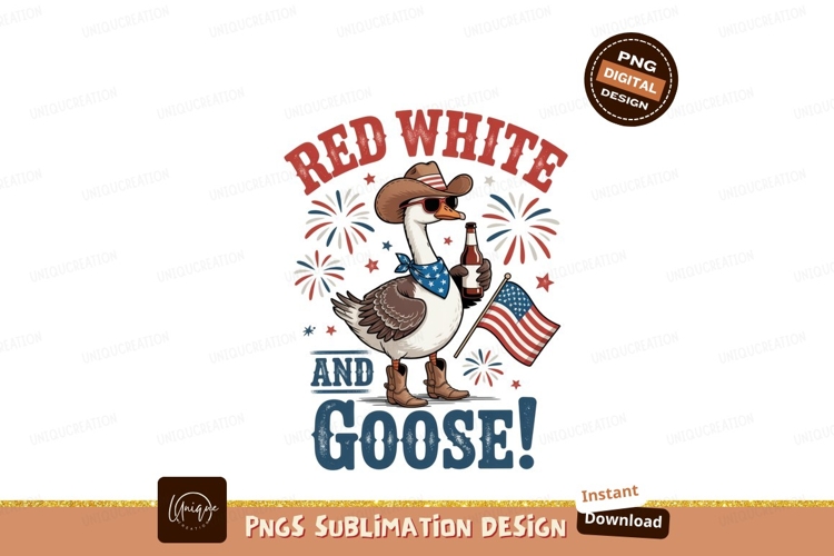 Patriotic goose with beer and flag cowboy sunglasses