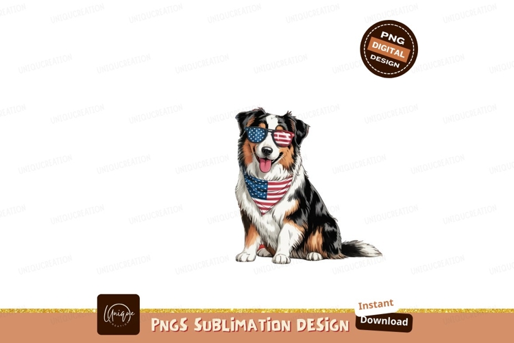 Patriotic Australian Shepherd Dog Wearing Sunglasses and Ban