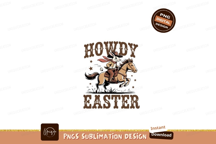 Cowboy bunny riding horse with western text easter