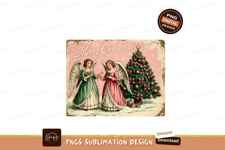 Vintage Angels Christmas Tree Scene festive holiday
