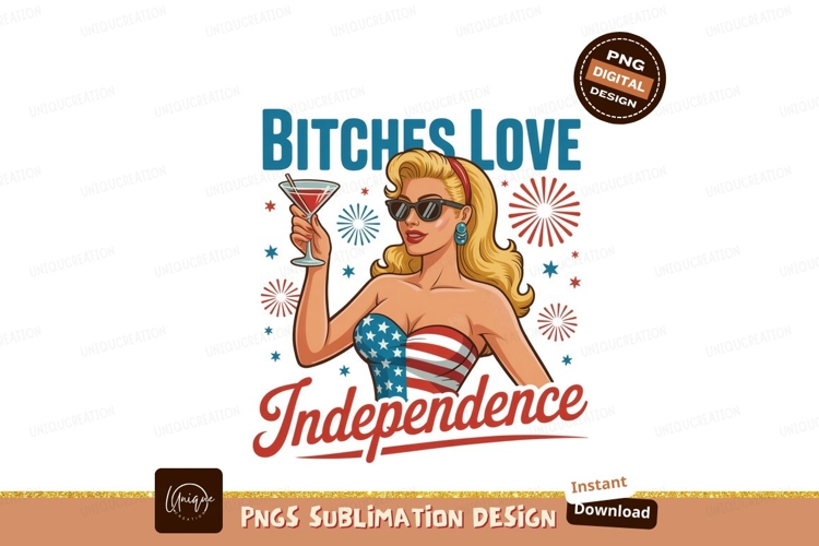 Patriotic Woman Holding Cocktail With Fireworks image