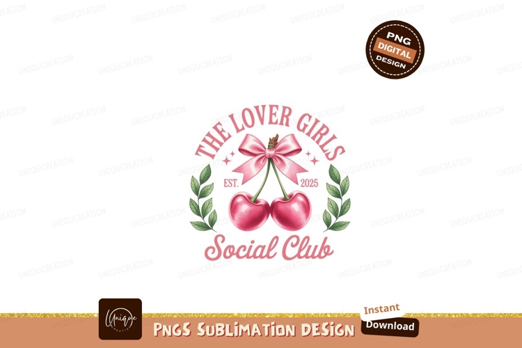 Pink cherries bow leaves social club image example image 1