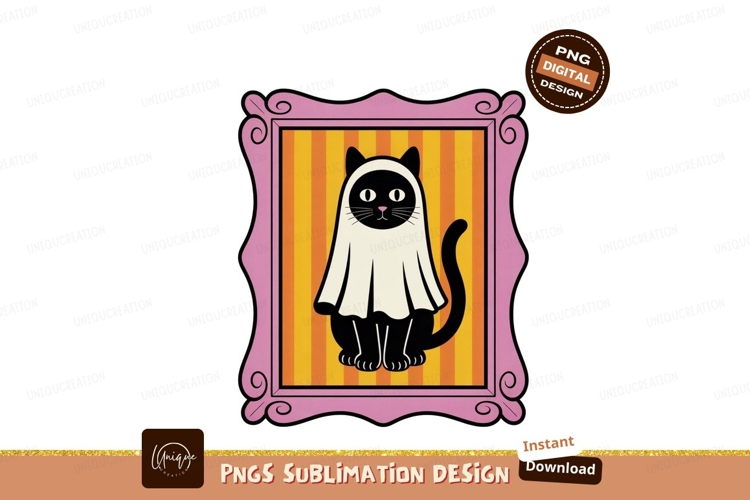Black cat ghost costume framed white