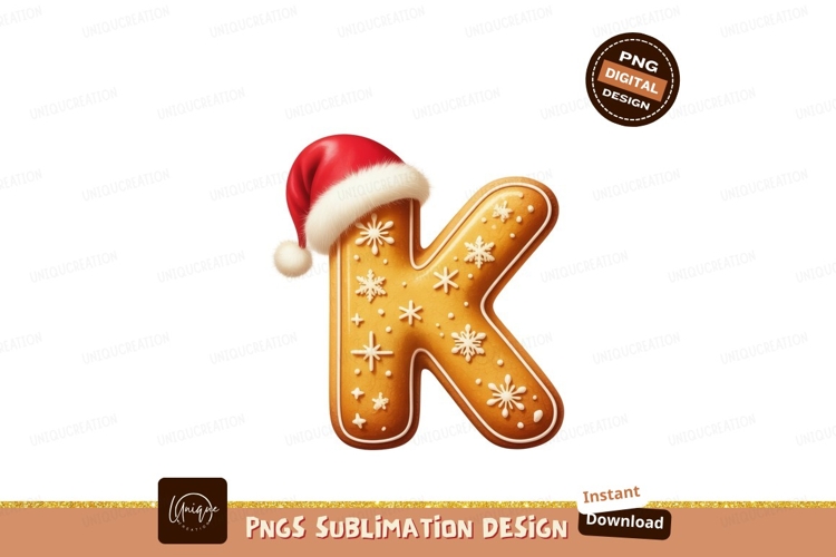 Gingerbread letter K with Santa hat Christmas example image 1