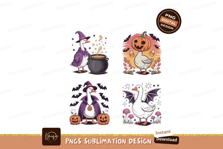 Halloween geese costumes and spooky scenes goose witch
