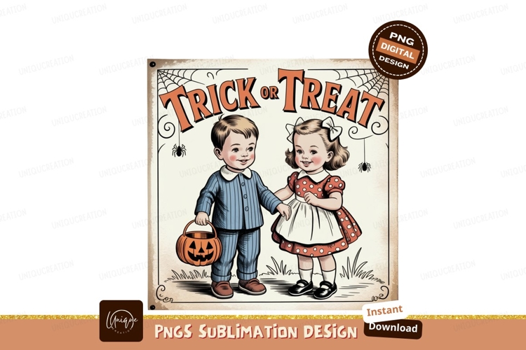 Vintage Halloween Children Trick Or Treat image