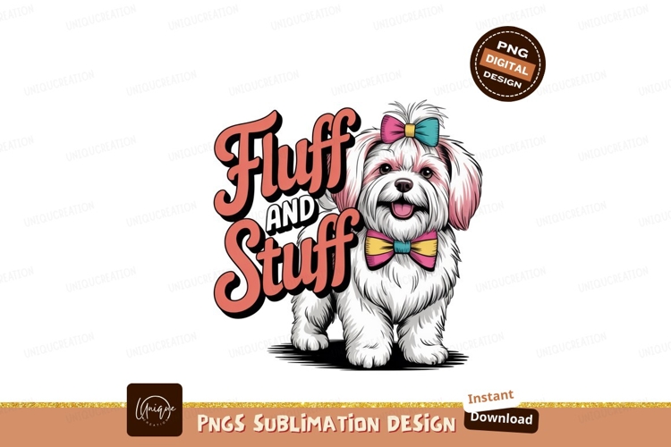 Fluffy dog with bow tie and bow white pink