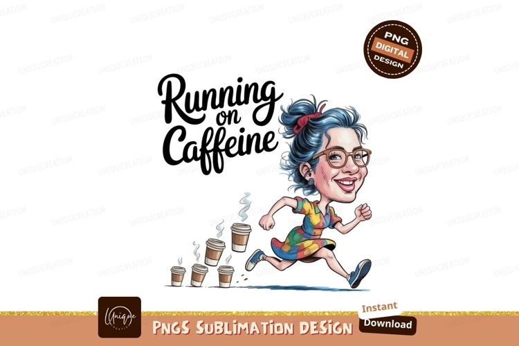 Woman running coffee cups caffeine