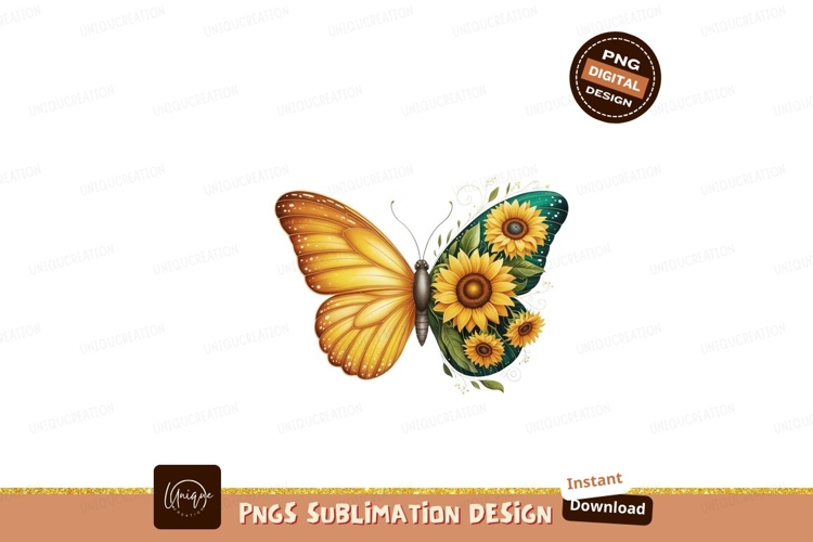 Yellow butterfly with sunflowers and green wings orange