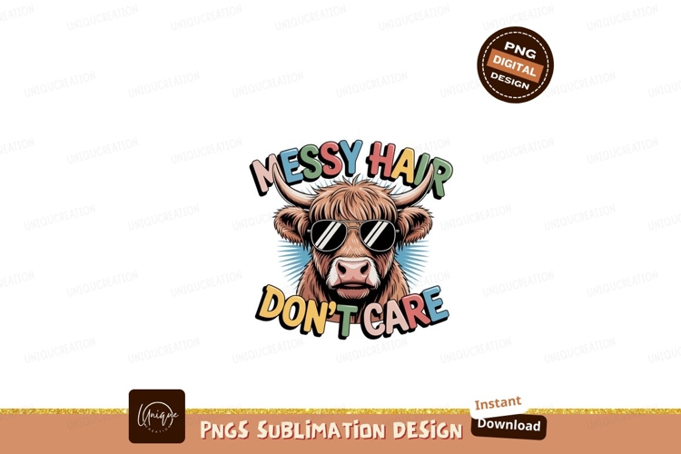Highland cow wearing sunglasses messy hair