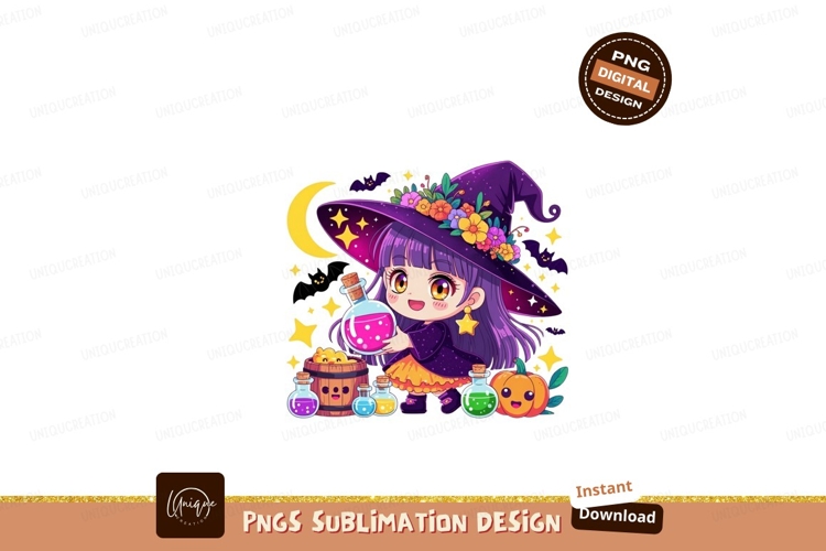 Cute witch holding potion bottle halloween magic