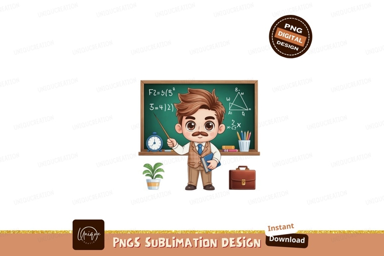 Teacher with chalkboard and briefcase mathematics education