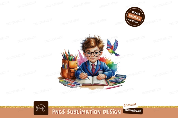 Young artist drawing with colorful supplies school