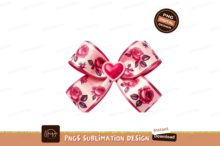 Pink rose ribbon bow with heart accent roses