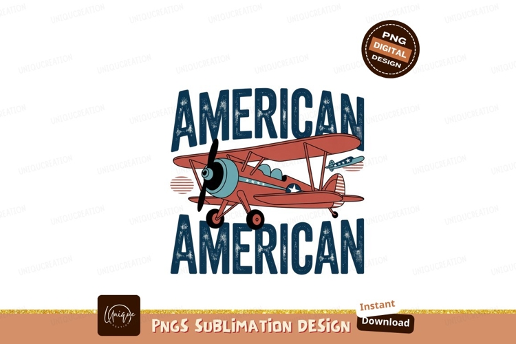 Red biplane with American flag airplane aviation