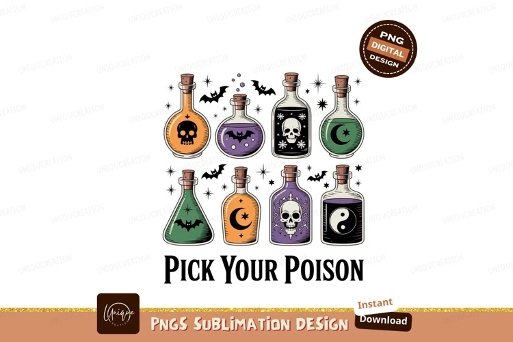 Format: Title: Halloween Potion Bottles With Skulls And Symb