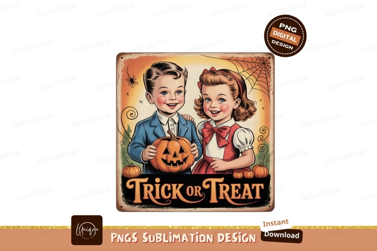 Vintage Halloween Children Trick Or Treat pumpkin