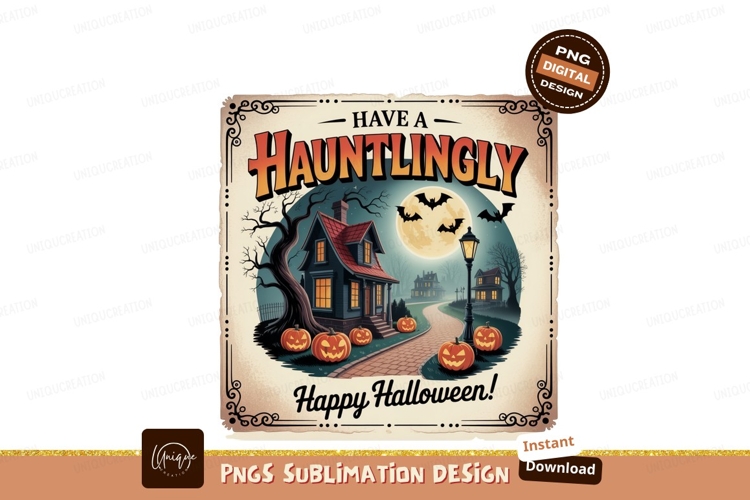 Spooky Haunted House Halloween Scene pumpkins bats
