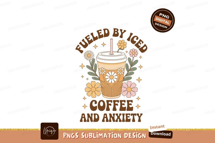 Iced coffee cup with flowers and text leaves