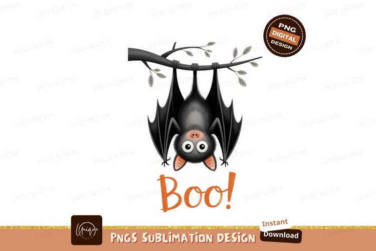 Cute bat hanging upside down on branch image