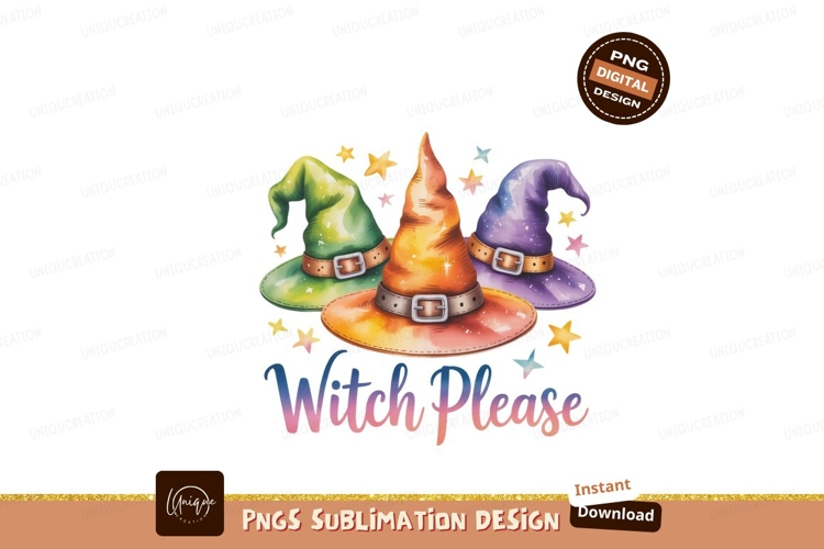 Three colorful witch hats with stars green orange
