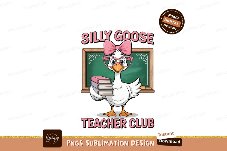 Goose teacher with books and bow glasses