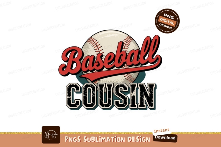 Baseball Cousin Retro Design Sublimation PNG
