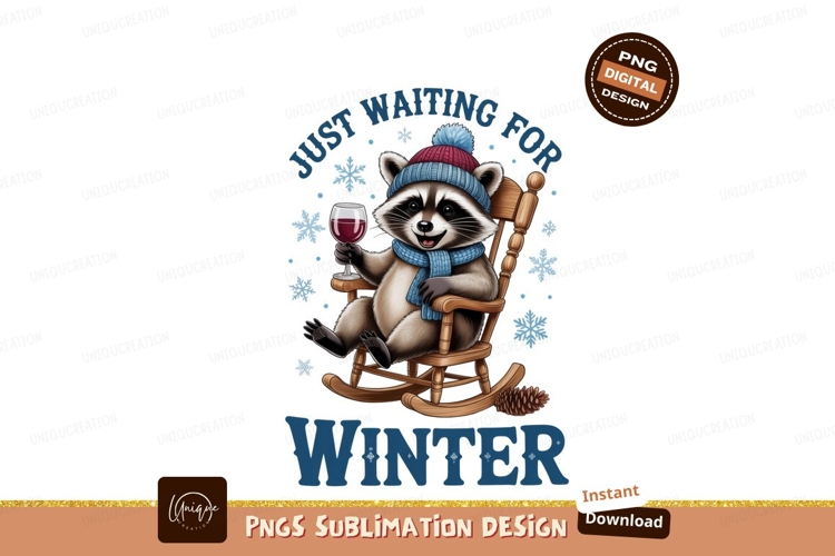 Raccoon enjoying wine in rocking chair winter