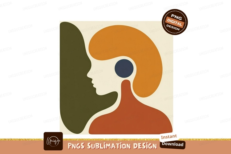 Format: Title: Abstract Woman Profile Orange Hair Blue Circl example image 1