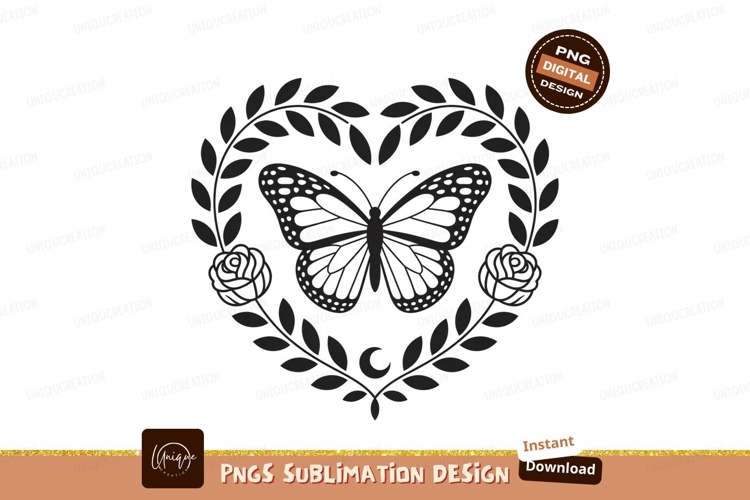 Butterfly Rose Heart Laurel Crescent image