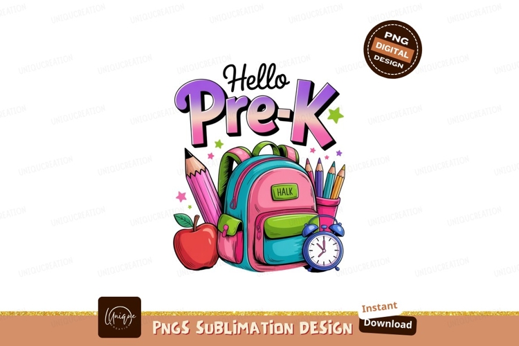 Prek backpack pencil apple alarm clock Sublimation