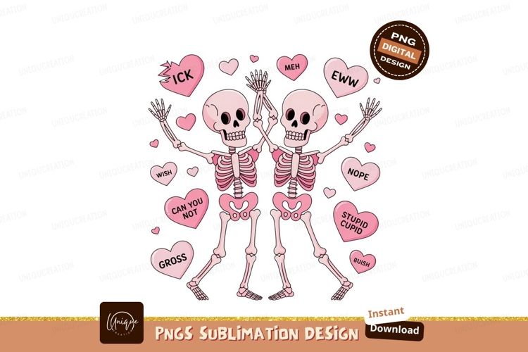Pink Skeletons Hearts Sublimation P N G love funny