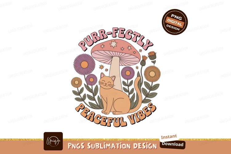 Cat Mushroom Flowers Peaceful Vibes image