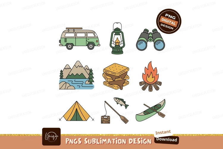 Camping Adventure Icons lantern binoculars
