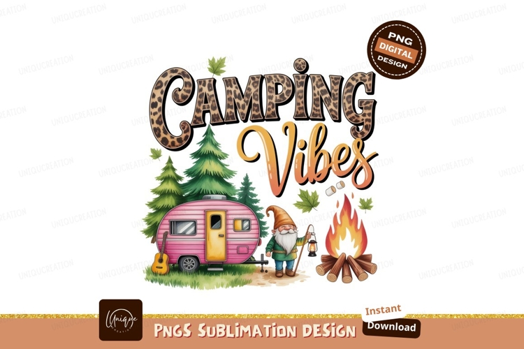 Camping Vibes Gnome Camper Bonfire Guitar image