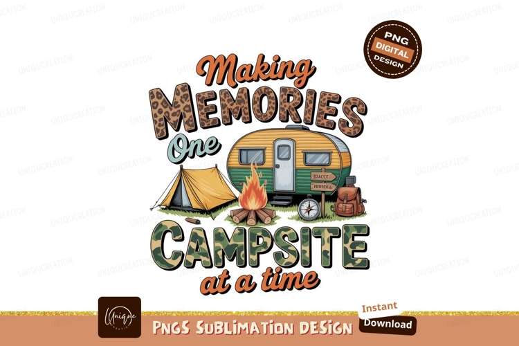 Camping memories with trailer and tent campfire