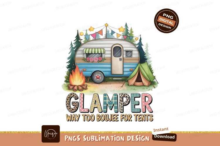 Vintage camper fire tent trees camping