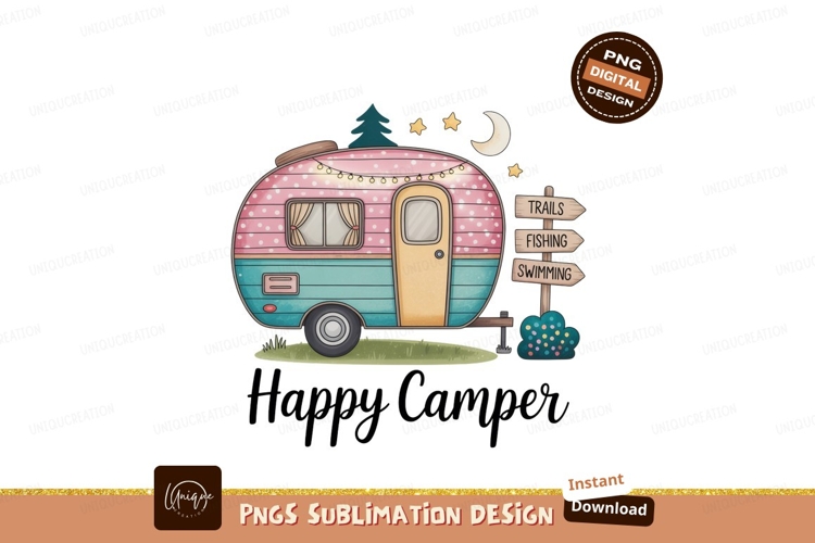 Pink teal camper with starry night trailer camping