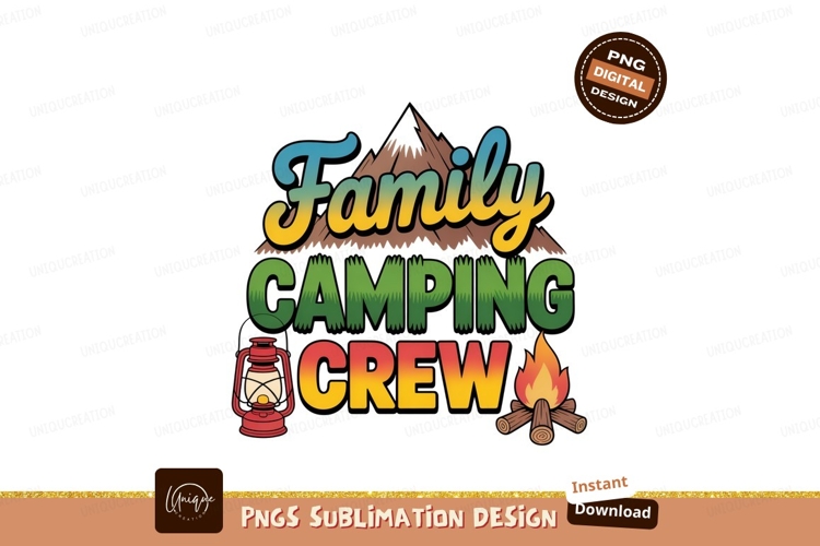 Family camping crew mountain campfire lantern image