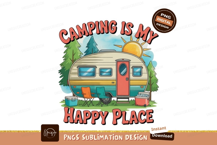 Happy Camper Trailer Scene camping trees