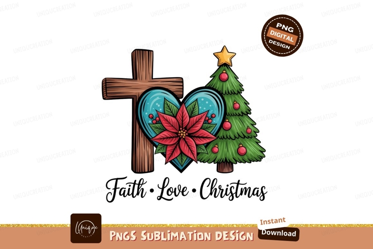 Wooden Cross Heart Poinsettia Christmas Tree image