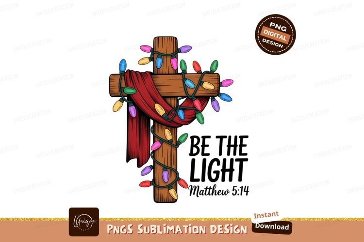 Wooden cross draped red cloth colorful festive lights