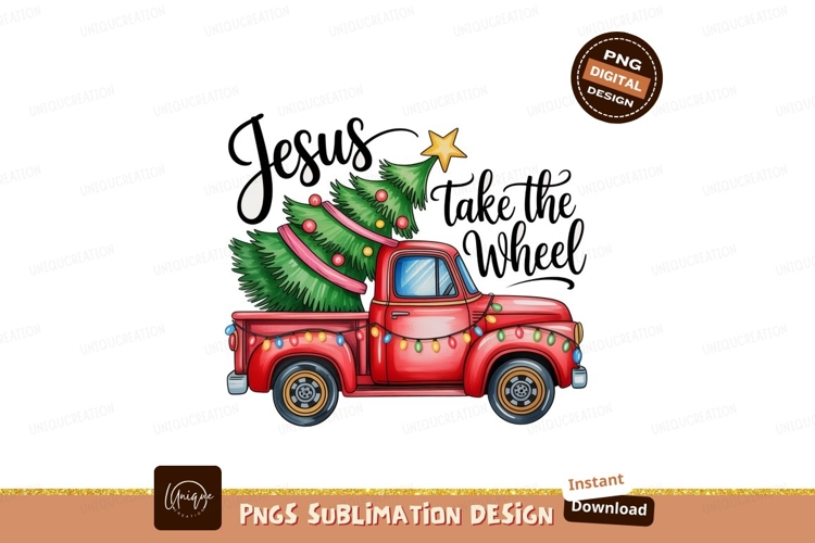 Red truck christmas tree lights image
