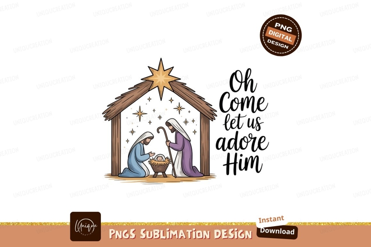 Nativity scene adoration with star christmas