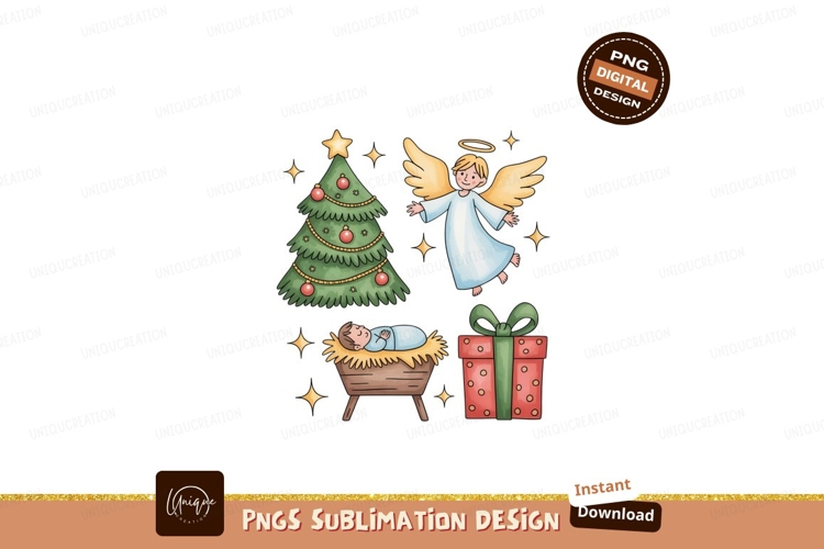 Angel baby tree gift stars manger