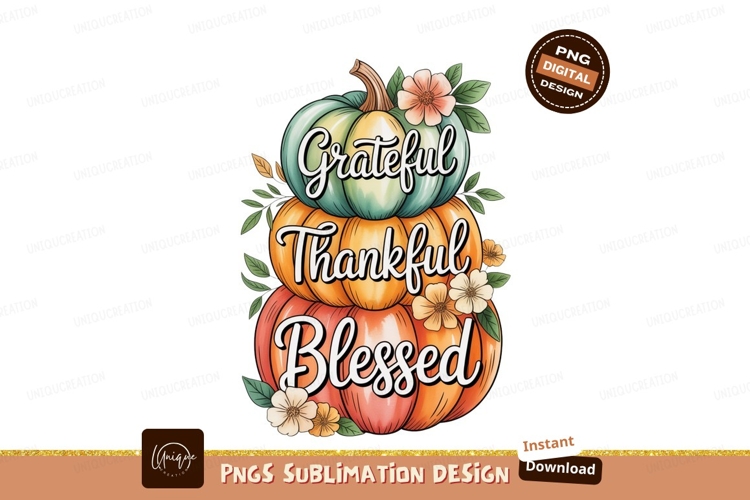 Stacked pumpkins with autumn flowers and lettering