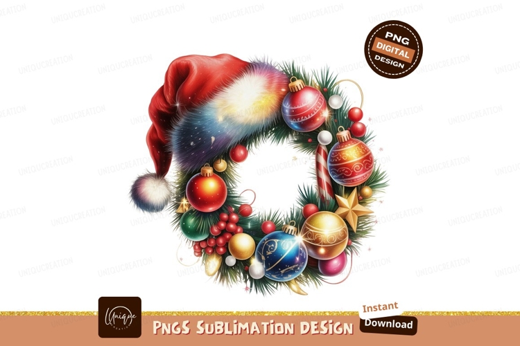 Festive Christmas Wreath With Santa Hat ornaments